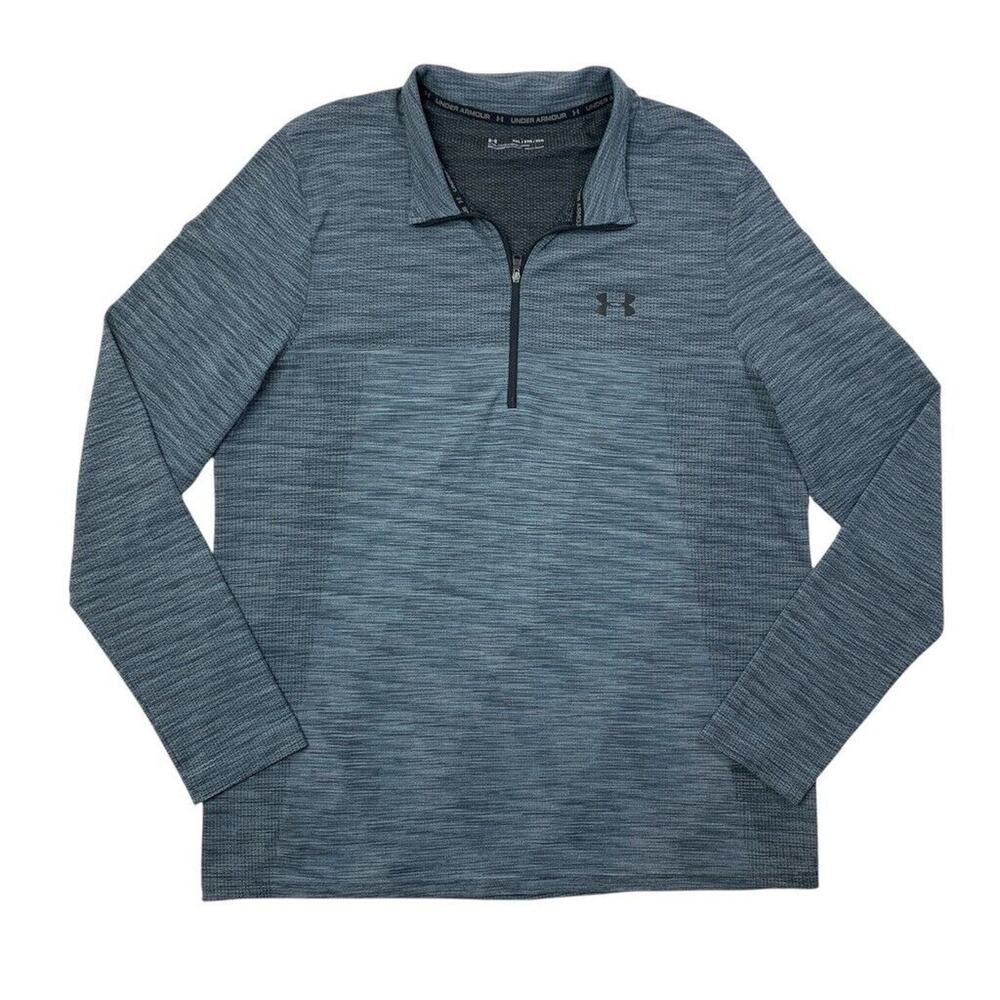 Under Armour Shirt Mens 2XL Slate Blue Fitted Heatgear 1/4 Zip Pullover Athletic